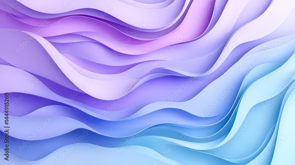 Poster flowing abstract waves, 3d layered paper in cool tones and soft gradients, background texture