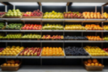 Opaque fruit shop, supplies on supermarket shelves of fresh fruit shops of various kinds, with a background of opaque fruit on the shelves, full color, fast, healthy