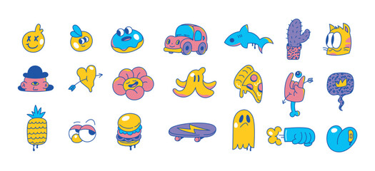 Set of Bright Color Retro Cartoon Icon Design Elements