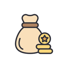 Gold bag colored icons, minimalist vector illustration ,simple transparent graphic element .Isolated on white background