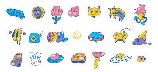 Set of Bright Color Retro Cartoon Icon Design Elements