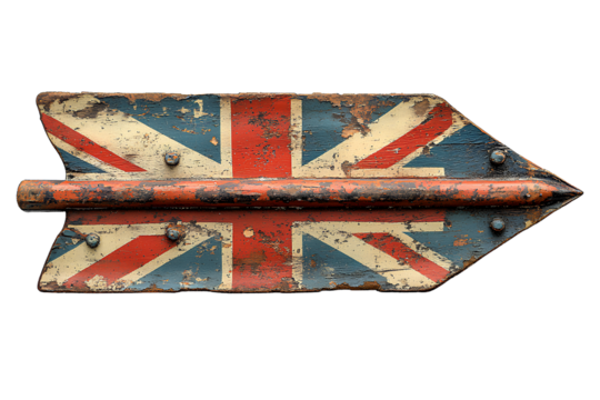Vintage illustration of an arrow with a British flag isolated on a transparent background PNG
