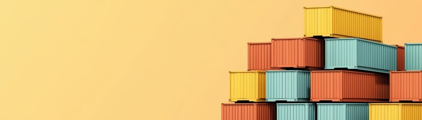 Colorful Shipping Containers Stacked Against a Warm Background