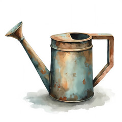 Vintage rusty watering can with a patina.