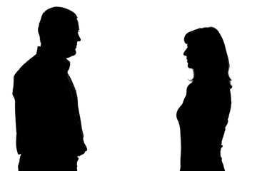 Silhouette of an angry couple, silhouette of man and woman 
