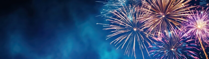 Colorful Fireworks Burst Against a Dark Night Sky Background