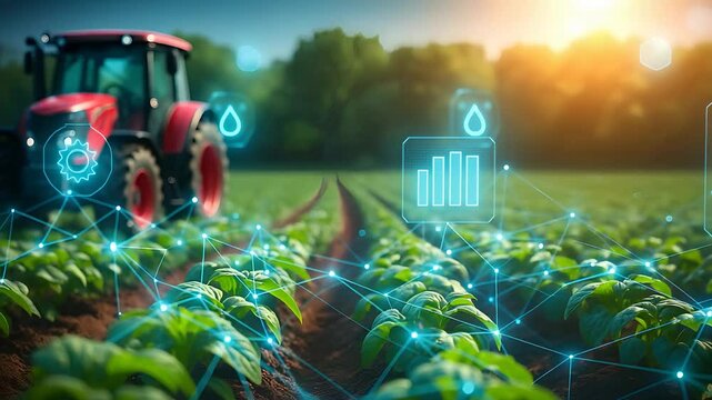 Smart Farm with Digital Crop Monitoring and Tractor in Field Using Futuristic Agriculture and Irrigation Technology

