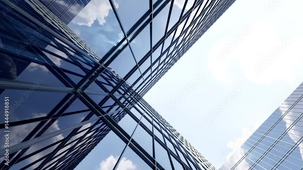 Poster 3d rendering of modern architecture, Skyscraper corporate office building with glass window