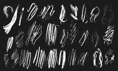Chalk doodle set. Pencil scribble texture collection, white vector set