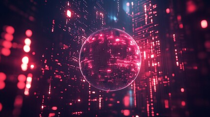 Fototapeta premium Glowing sphere in vibrant digital landscape