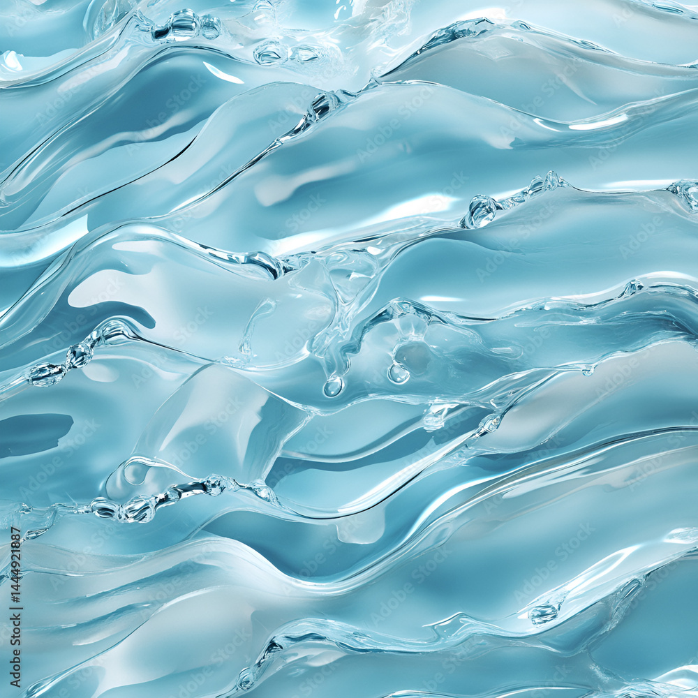 Poster flowing water motion ocean waves abstract image blue color palette close-up view fluid dynamics conc