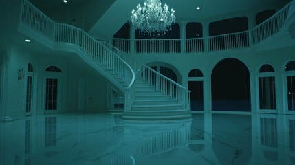Obraz premium An elegant interior featuring a grand staircase and a chandelier