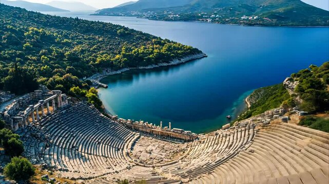 Experience the ancient ruins of Kinortio Oros Epidavros surrounded by stunning natural beauty in Greece, Aerial view around Kinortio Oros, Epidavros in Greece on a sunny day