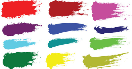 Bright colorful watercolor stains background. Multicolored brush stroke isolated on white. Vivid watercolour stripes of different rainbow colors texture. Painted abstract template with uneven edge.