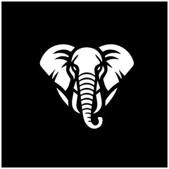 Minimalist black and white elephant head logo, vector illustration with symmetrical and modern design, perfect for branding, mascot, or corporate identity.