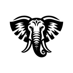 Minimalist black and white elephant head logo, vector illustration with symmetrical and modern design, perfect for branding, mascot, or corporate identity.