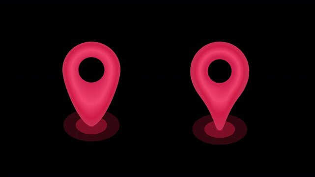 3D Red Map Pin Animation. GPS Location Icon Looping Motion Graphic with Transparent Background and Alpha Channel.