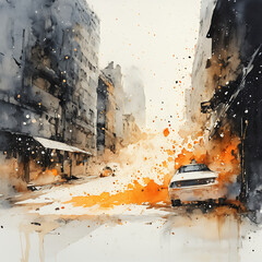 old abandoned city car splash art