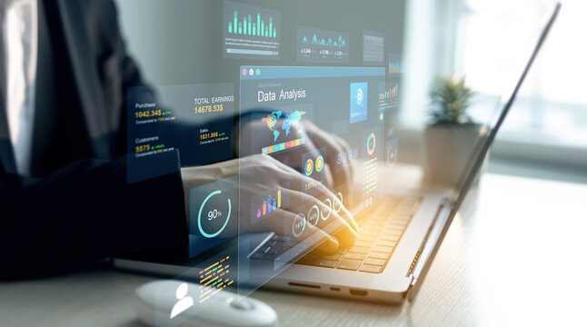 Management data System KPI connected in database for follow earnings,operations and sales data. Businessman using KPI dashboard.Financial business data analytics graph dashboard.	
