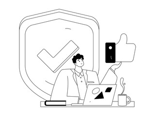 Business network security character flat vector concept operation hand drawn illustration
