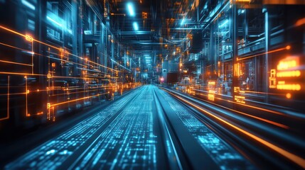 Fototapeta premium Futuristic Digital Infrastructure: Navigating Data Flow in a Complex Network