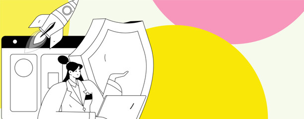 Business network security character flat vector concept operation hand drawn illustration
