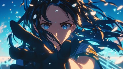 躍動感あふれる白髪の美少女キャラクター・アニメスタイルのファンタジーイラスト