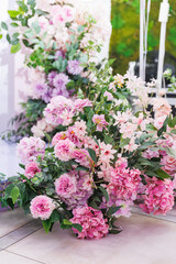 Vibrant pink floral arrangement in a bright indoor space