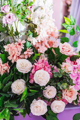 Vibrant floral arrangement featuring pink and white blooms in elegant display