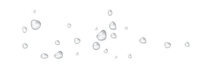 Realistic water drops on a transparent background, condensation on the surface with light reflection and shadow, vector, png, 3D effect.	
