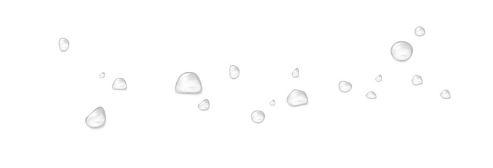 Realistic water drops on a transparent background, condensation on the surface with light reflection and shadow, vector, png, 3D effect.