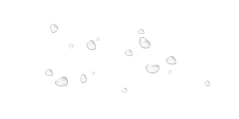 Realistic water drops on a transparent background, condensation on the surface with light reflection and shadow, vector, png, 3D effect.	
