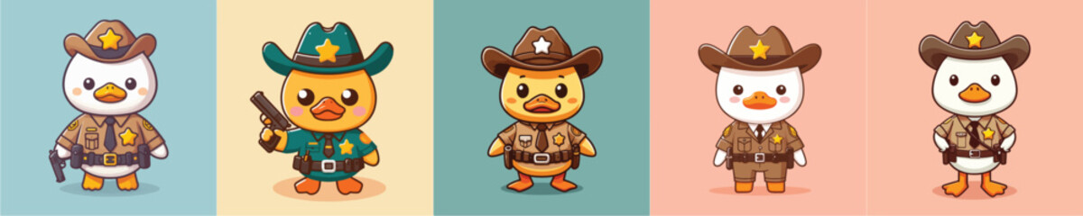 cute duck vector in sheriff costume