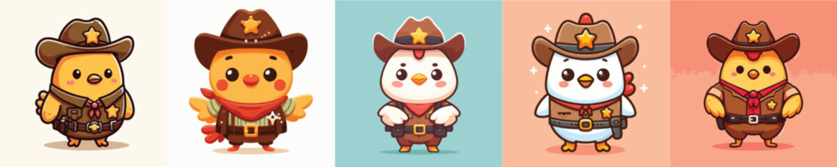 cute chicken vector in sheriff costume