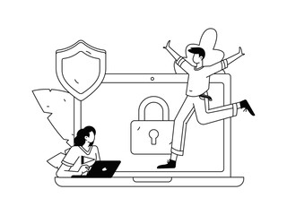 Business network security character flat vector concept operation hand drawn illustration
