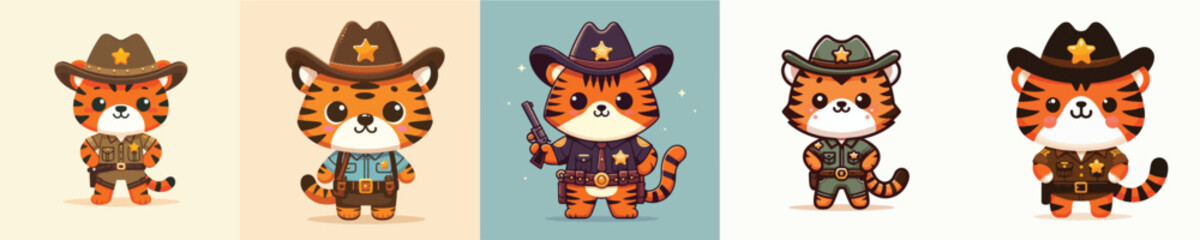 cute tiger vector in sheriff costume
