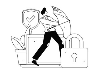 Business network security character flat vector concept operation hand drawn illustration
