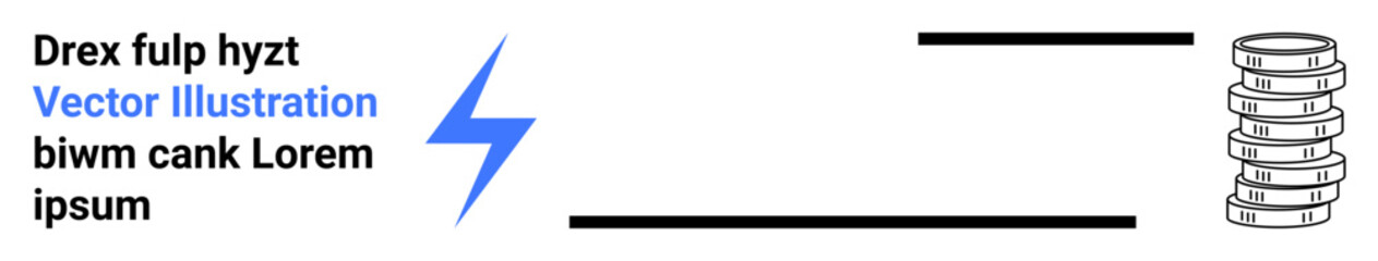 Lightning bolt connecting text and coin stack represents energy, economy, transfer, or cost. Ideal for fintech, energy pricing, funding, resource allocation, innovation savings simple landing page