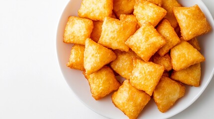 Flat lay of golden Belizean fry jack clean white background classic breakfast food of Belize deep fried dough triangle served jam or refried bean crispy texture cut out isolated transparent background