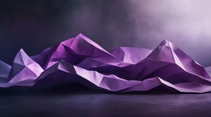 Abstract crumpled paper mountains in deep purple and violet hues