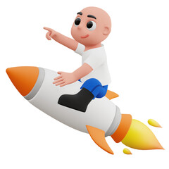 Cute Boy riding a rocket 3d illustration