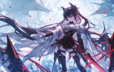 躍動感あふれる白髪の美少女キャラクター・アニメスタイルのファンタジーイラスト