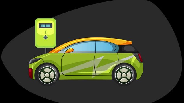 Electric Car Charging Animation &ndash; EV Charges at Station and Leaves When Battery is Full