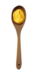  This is an illustration of a butter spoon with a PNG transparent background, showcasing a scoop of yellow butter in a wooden spoon.