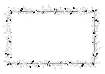 Fototapeta premium ナチュラルなオリーブの手描き風の線画フレーム 角型