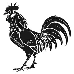 Black Silhouette Chicken Illustration, Farm Animal, Traditional Style, Isolated on White