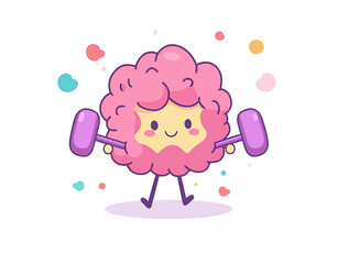 Obraz premium A contemporary depiction of an adorable brain character weightlifting with a barbell, symbolizing mental exercise