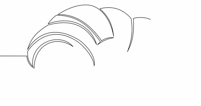 Self drawing line animation Croissant badge bakery continuous one single line drawn concept video