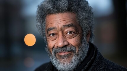 An older man with gray hair and a well groomed beard smiles