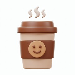 Cup of coffe cartoon, 3d rendering isolated on white background. Cartoon plastic style icon